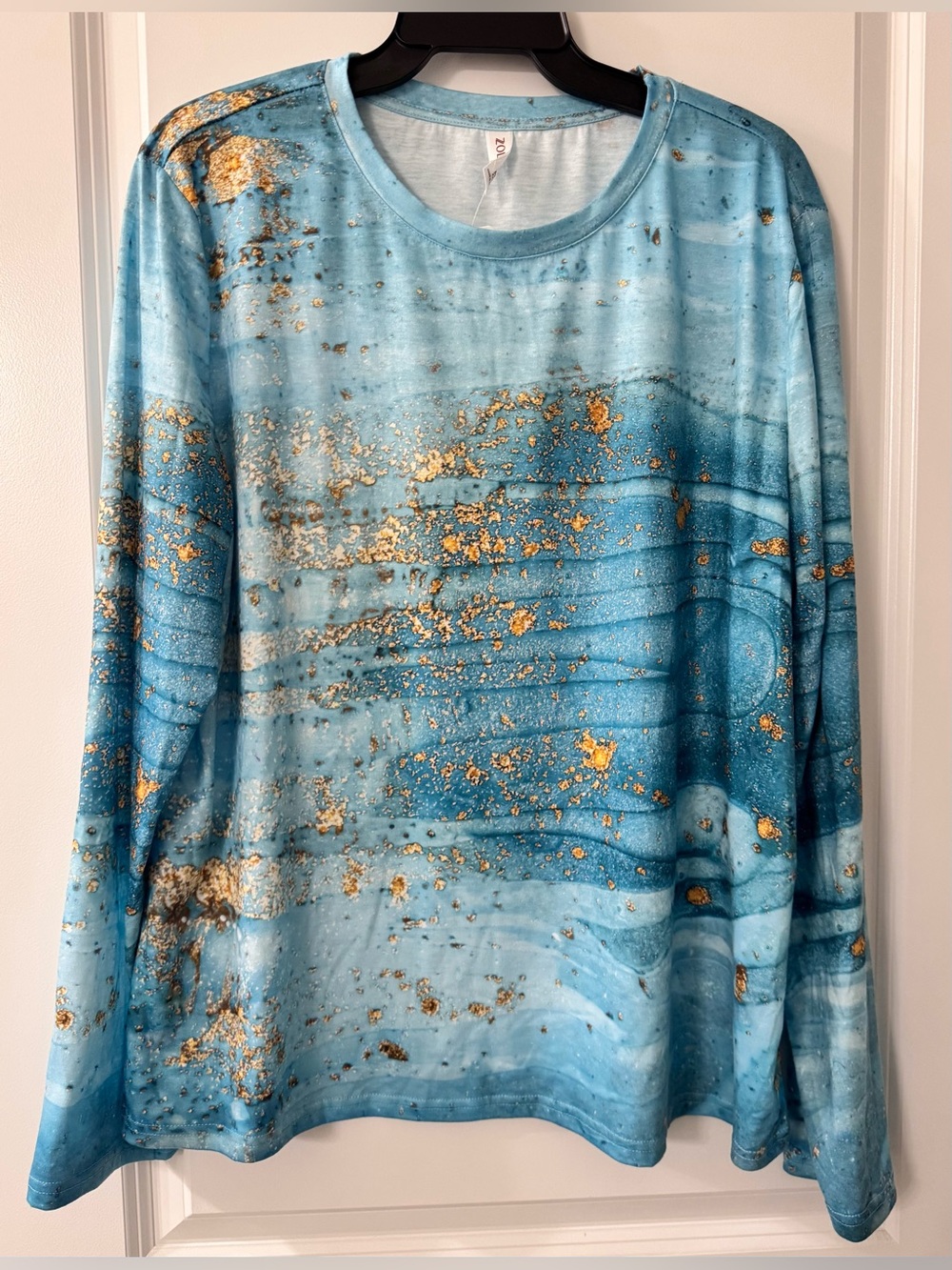 #x660 Zolucky Aqua Blue Abstract Swirl & Golden Yellow Accents Rashguard Sun Top